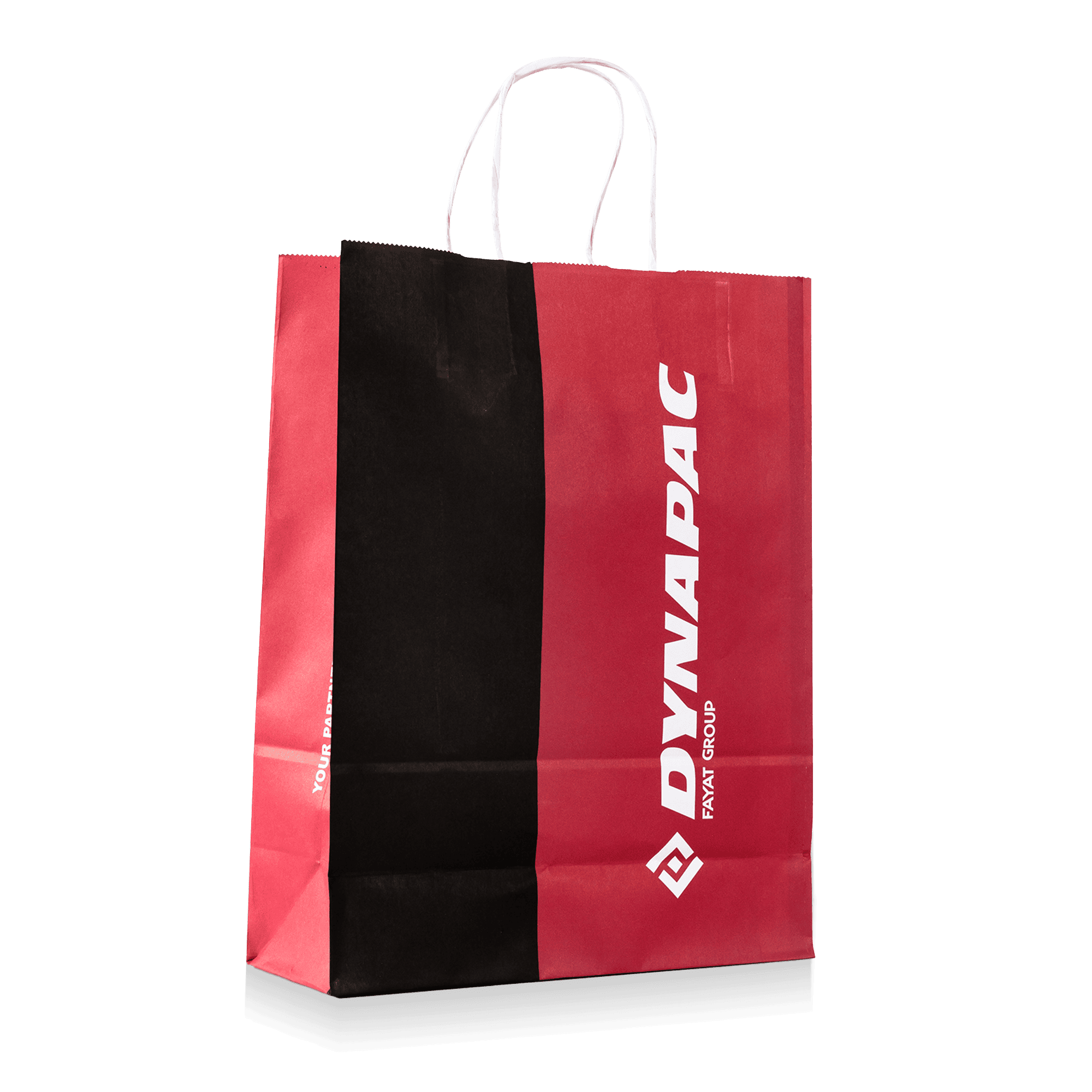 red paper bag with dynapac logo