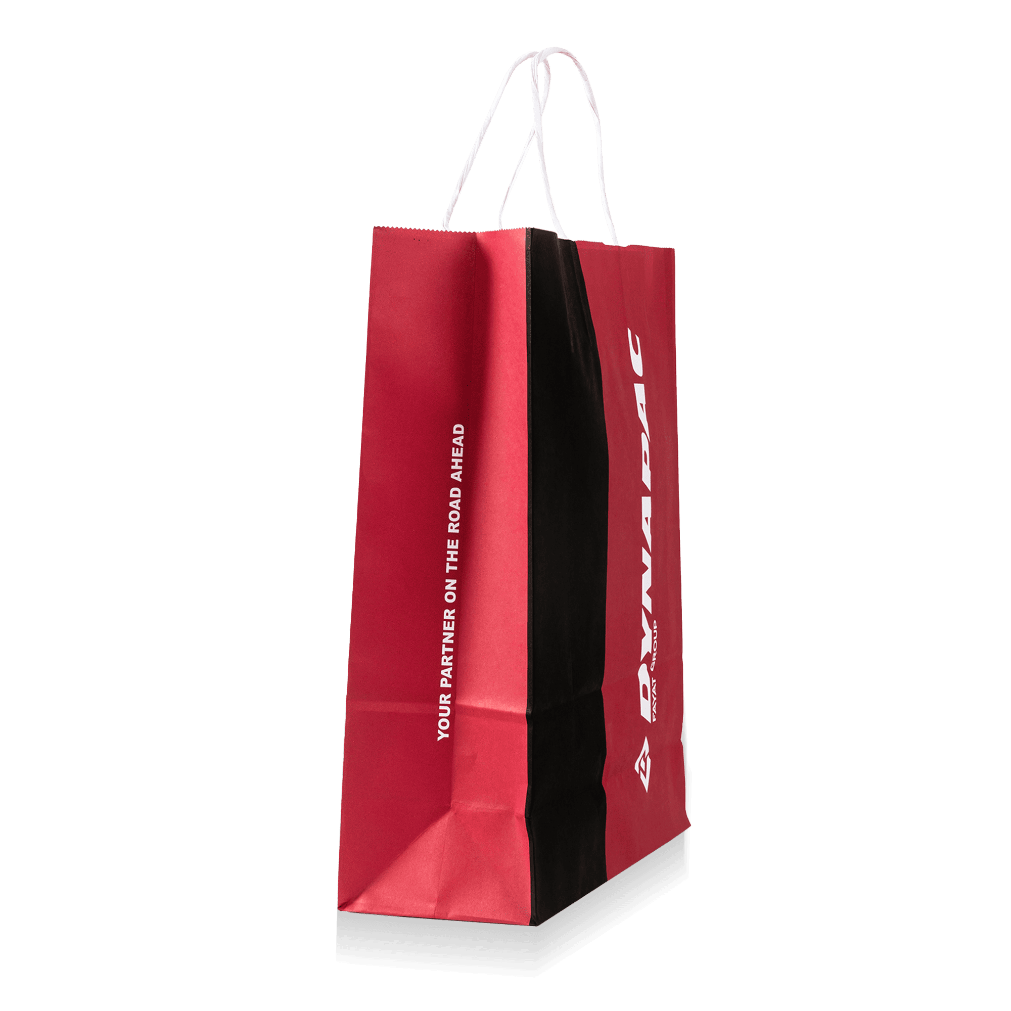 red paper bag with dynapac logo