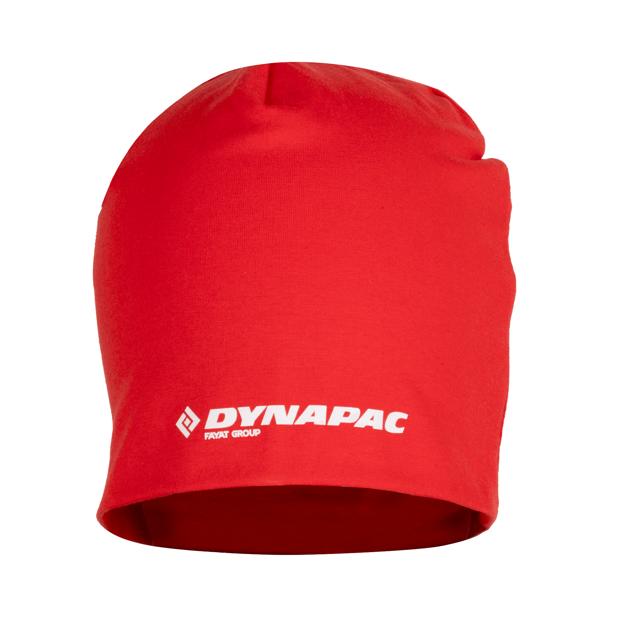 red beanie with dynapac logo in white