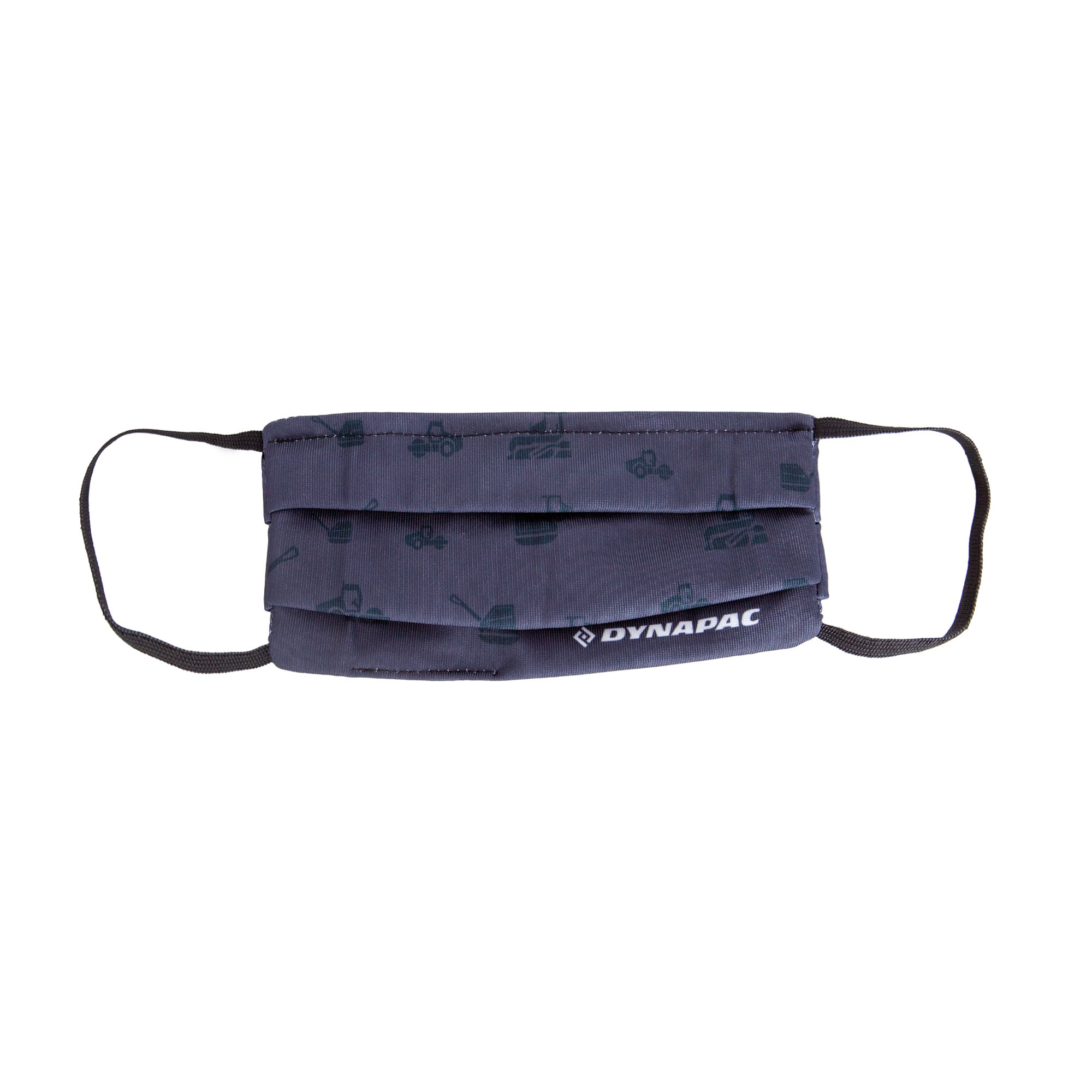 face mask in blue with machine pattern and white logo 